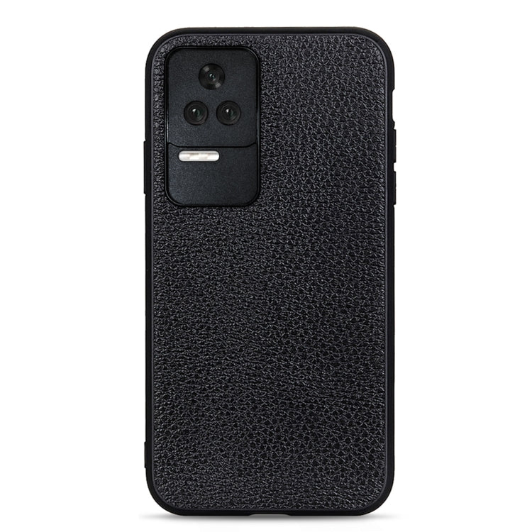 Litchi-textured genuine leather phone case, black, back with buttons and camera cutout