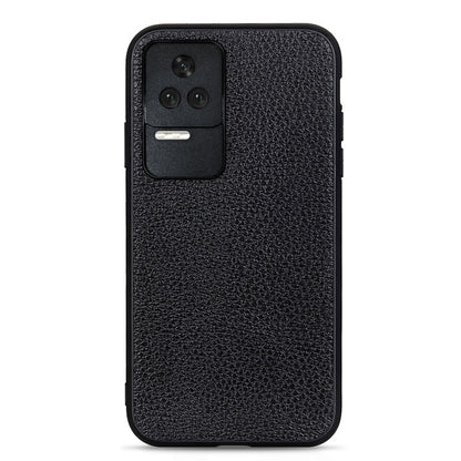 Litchi-textured genuine leather phone case, black, back with buttons and camera cutout