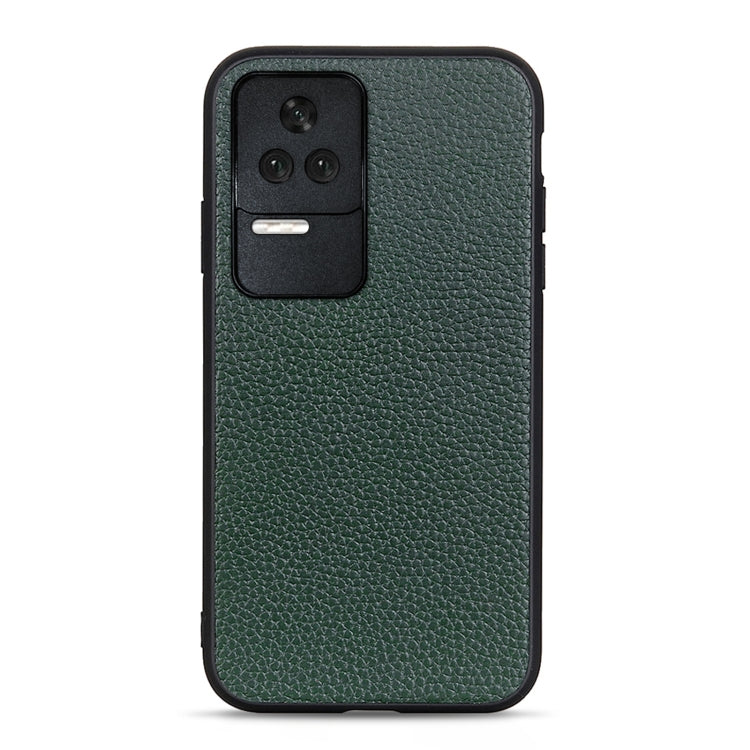 Green genuine leather phone case with litchi texture, camera cutout and slim protective frame