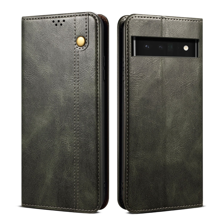 Dark olive oil-wax leather phone case with card slot and magnetic snap, textured finish