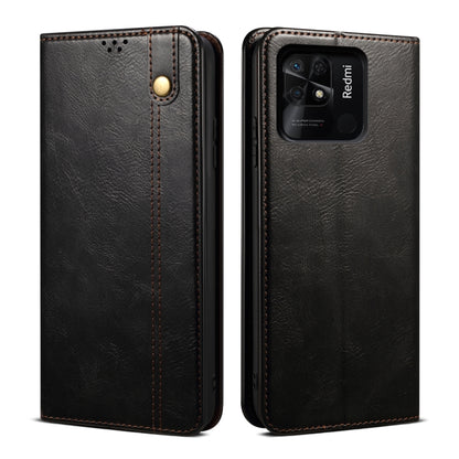 Black textured leather phone case with camera cutout and gold-tone snap closure.