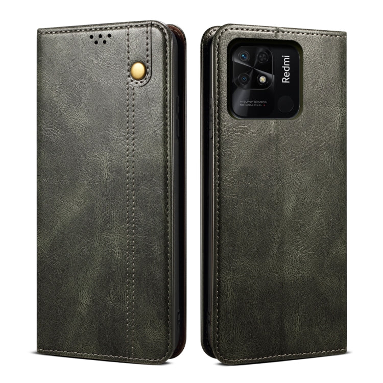 Green oil-wax leather phone case with snap button and camera cutout