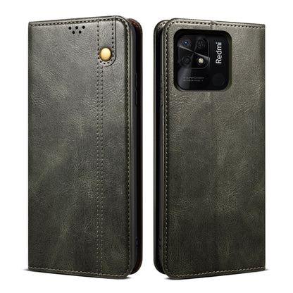 Green oil-wax leather phone case with snap button and camera cutout