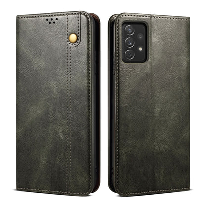 Gray oil-wax leather phone case with snap button and camera cutout