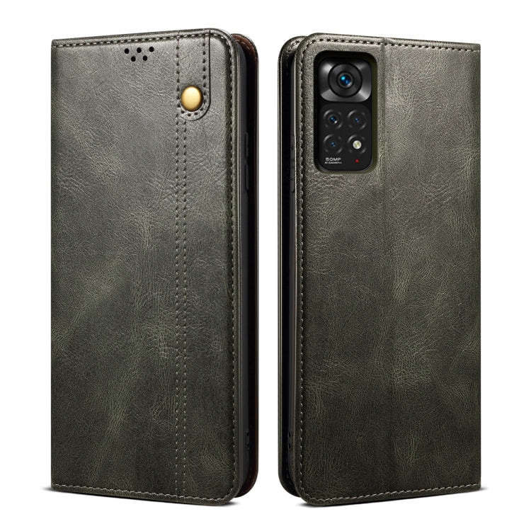 Dark gray oil-wax leather phone case with snap button and camera cutout