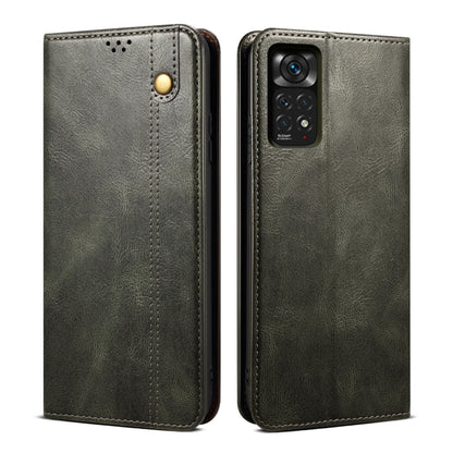Dark gray oil-wax leather phone case with snap button and camera cutout