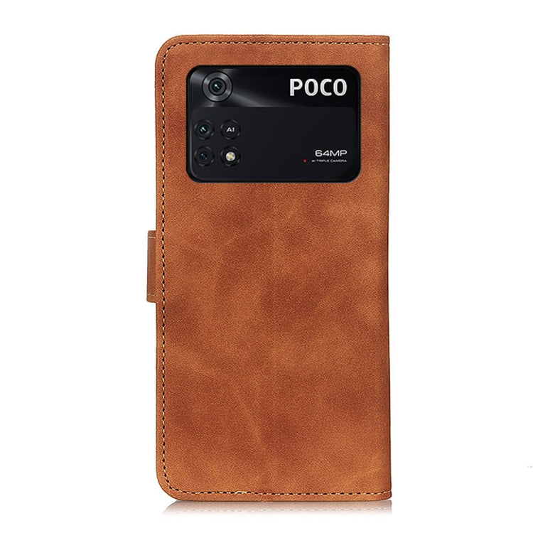 Brown flip phone case showing camera cutout opening for Poco