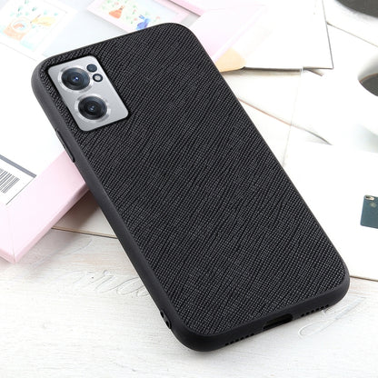 Black genuine leather phone case, fine cross-texture, camera module cutout and port openings