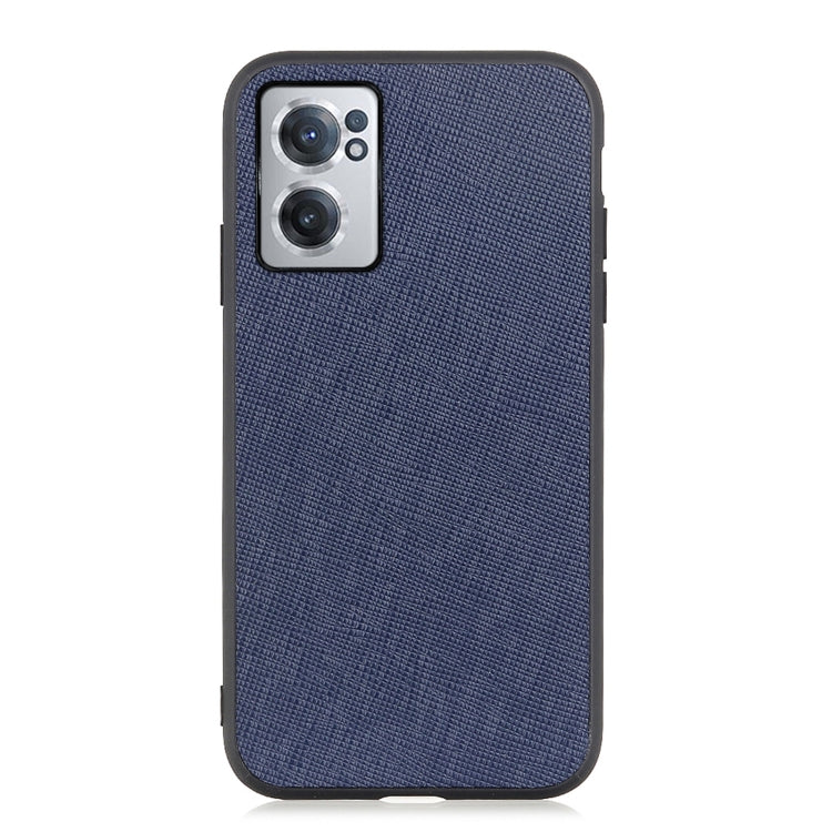 Blue genuine leather phone case with cross-texture, camera cutout and side button covers