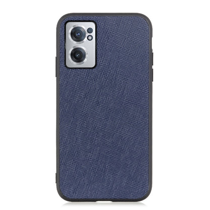 Blue genuine leather phone case with cross-texture, camera cutout and side button covers