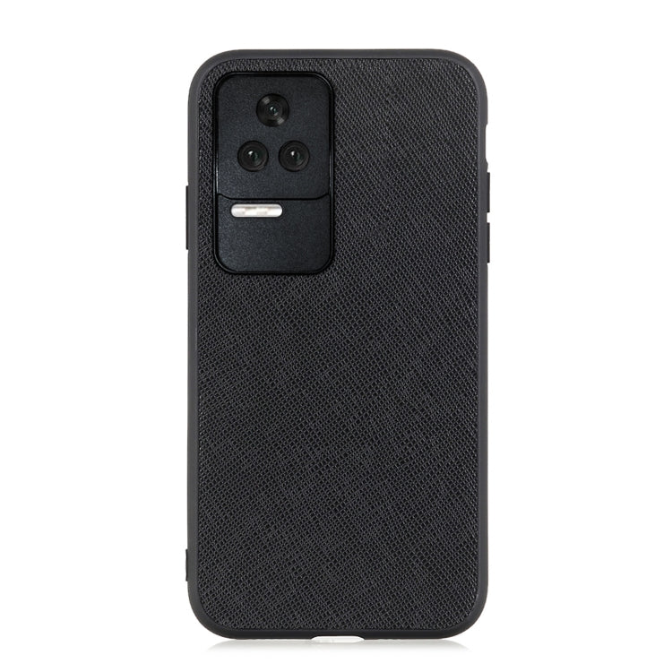 Black genuine leather phone case back, cross-texture, camera bump and flash cutout