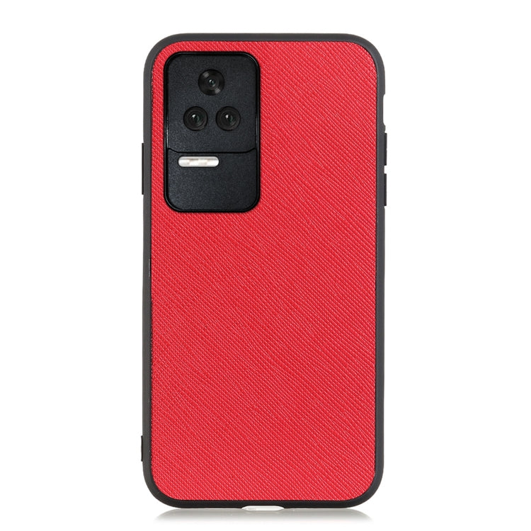 Red genuine leather phone case back, cross-texture, camera and flash cutouts