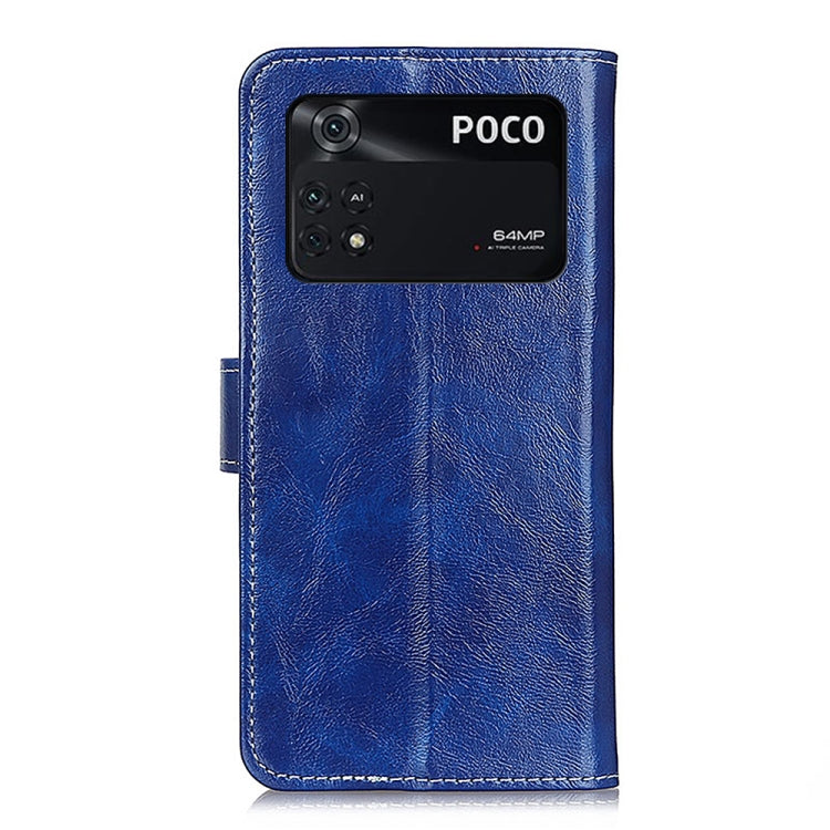 Blue textured leather flip phone case covering phone back with camera cutout