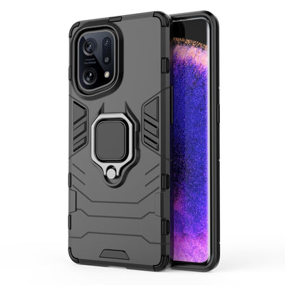 Black shockproof phone case with raised camera guards and magnetic ring holder