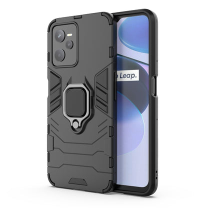 Black rugged phone case with magnetic ring holder and protective camera surround