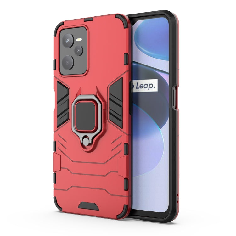 Shockproof red phone case with TPU bumper and magnetic ring stand holder