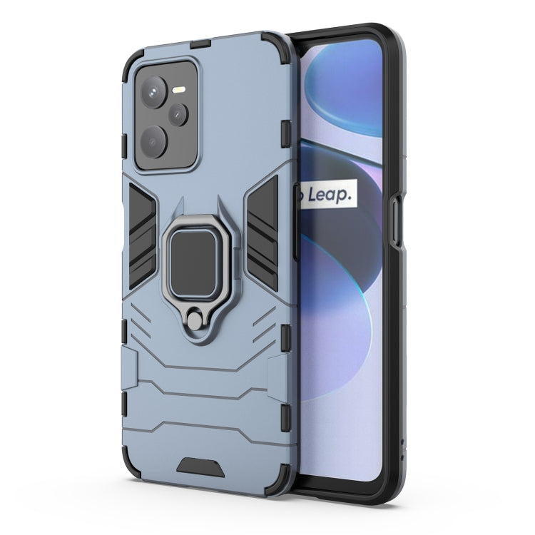 Shockproof light blue phone case with TPU bumper and magnetic ring stand holder