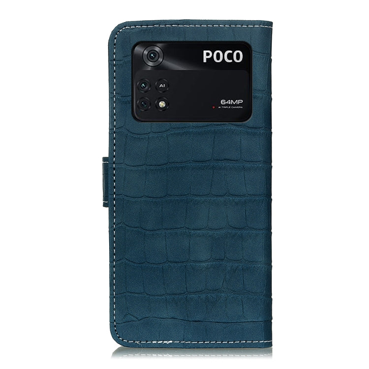 Crocodile-texture leather flip phone case, teal blue, back with camera cutout