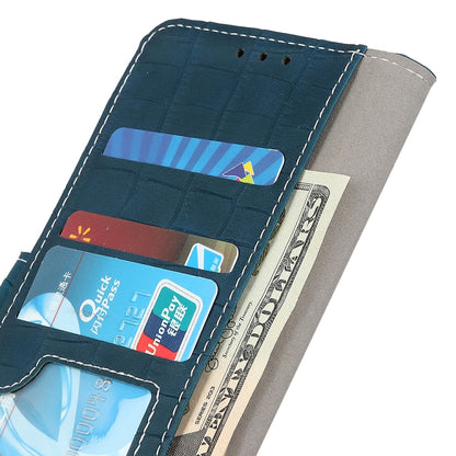 Crocodile-texture leather flip phone case, teal blue, card slots inside view