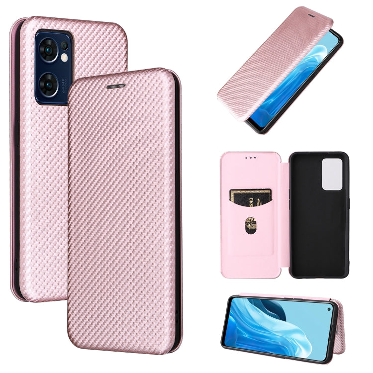 Pink carbon fiber texture magnetic leather phone case with flip cover and card slot