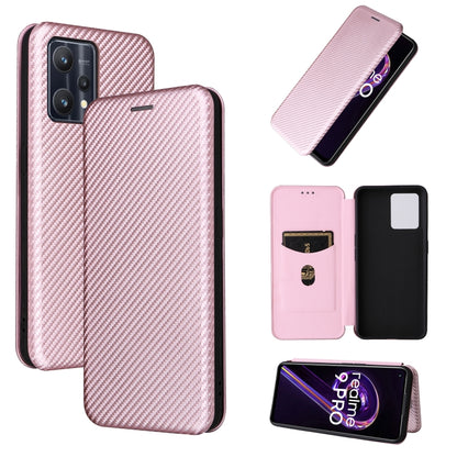 Pink carbon fiber texture magnetic leather phone case set, front/back and flip views
