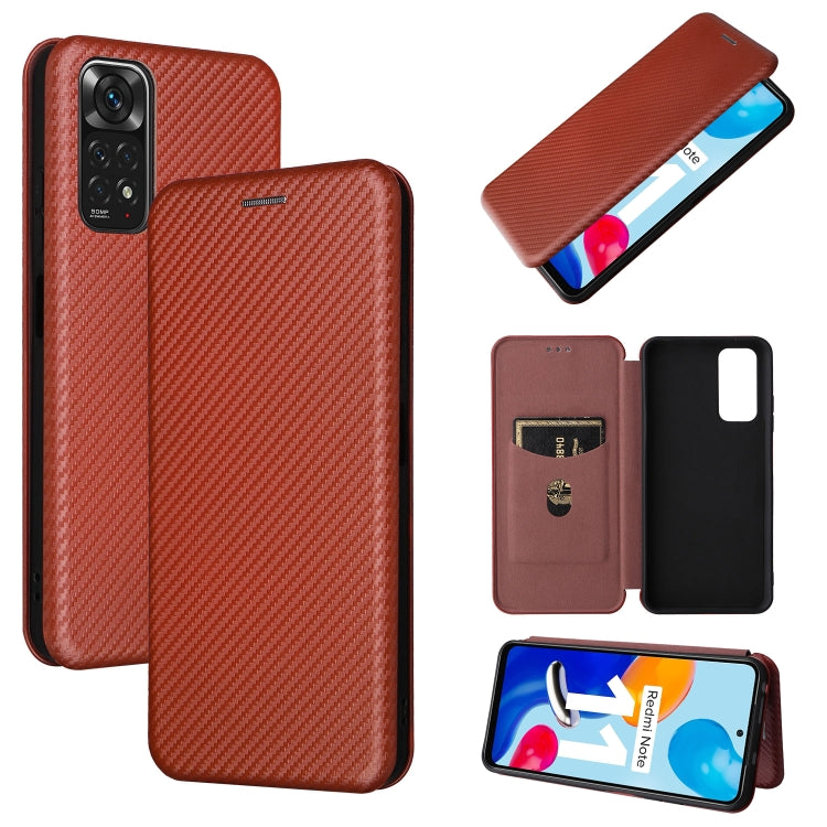 Brown carbon-fiber textured magnetic leather folio phone case with card slot