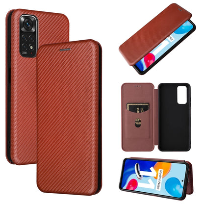 Brown carbon-fiber textured magnetic leather folio phone case with card slot