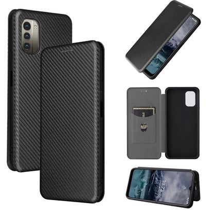 Magnetic phone case with carbon fiber texture, dark black finish and camera cutouts