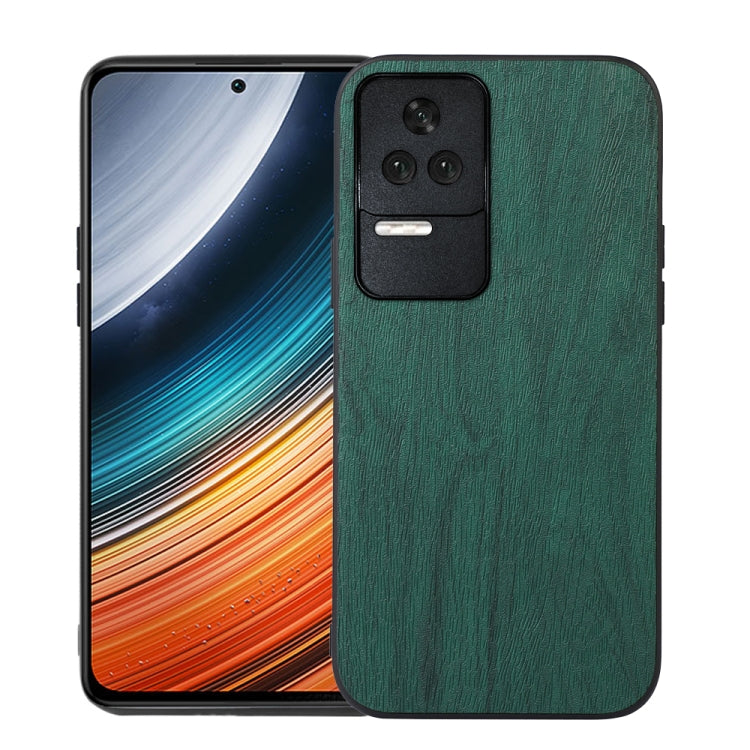 Green wood-texture PU phone case with camera and flash openings on back