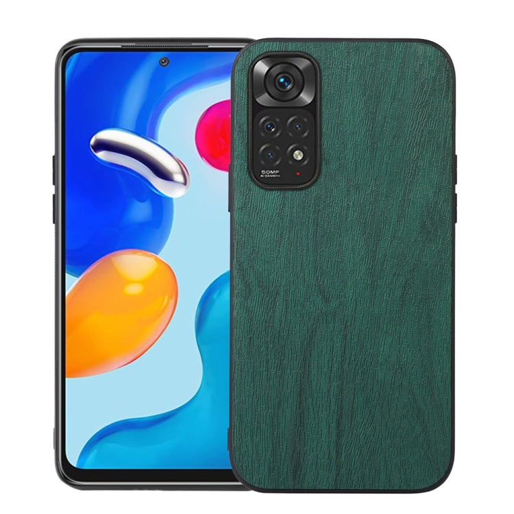 Green wood-texture PU phone case with camera cutout and slim side openings