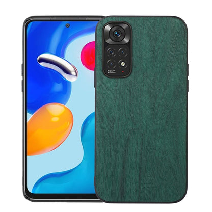 Green wood-texture PU phone case with camera cutout and slim side openings