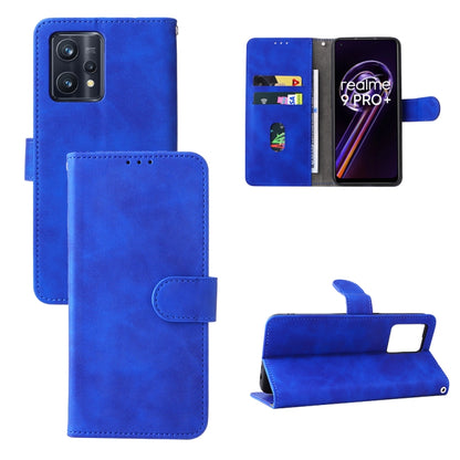 Blue folio leather phone case with magnetic closure, card slot, and stand view