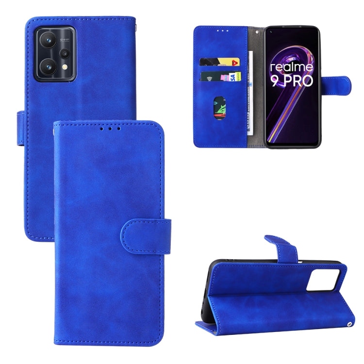 Blue calf-texture leather phone case with magnetic buckle, card slot, and kickstand