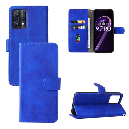 Blue calf-texture leather phone case with magnetic buckle, card slot, and kickstand