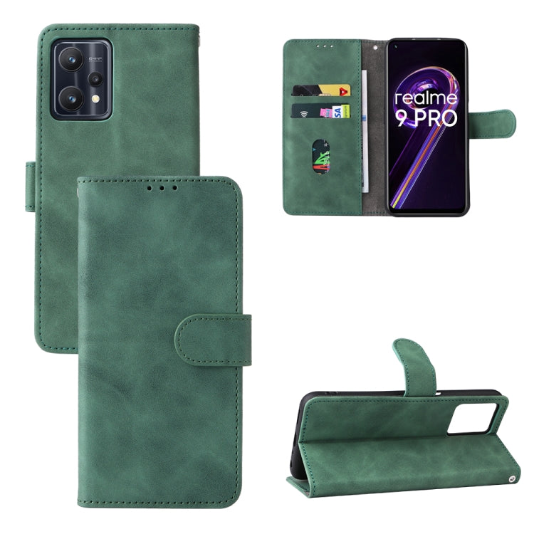 Green calf-texture leather phone case with magnetic buckle, card slot, and kickstand