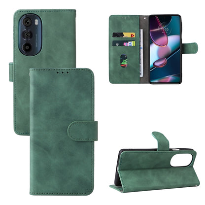 Magnetic buckle leather phone case with flip cover, green textured finish