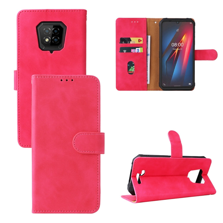 Pink leather phone case with magnetic closure, card slot, and stand in open position