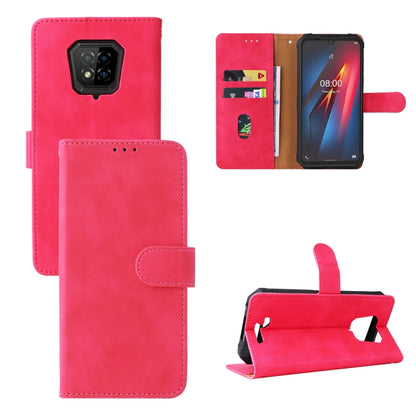 Pink leather phone case with magnetic closure, card slot, and stand in open position