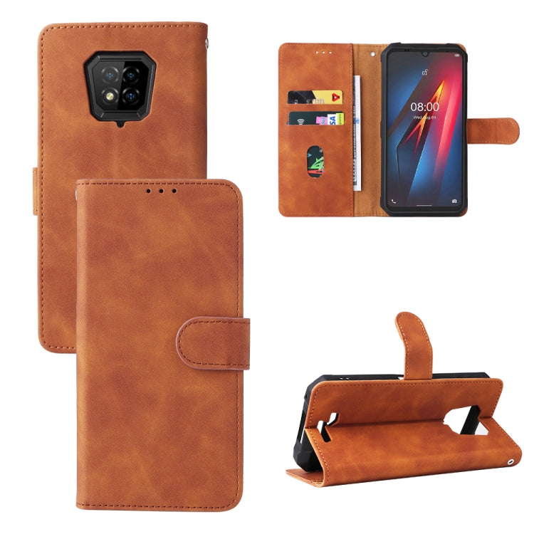 Magnetic buckle leather phone case, warm brown; flip cover with kickstand