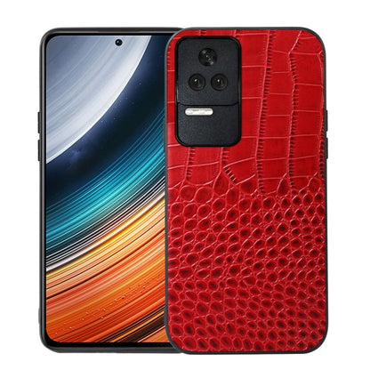 Red crocodile-texture leather phone case with camera cutout and side grip