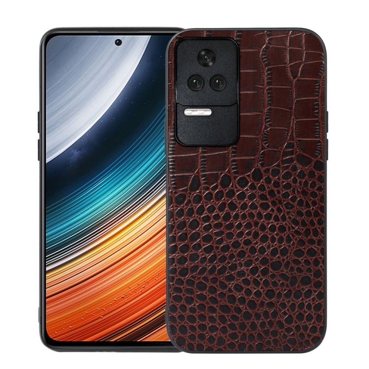 Dark brown crocodile-pattern leather phone case with camera cutout and button openings