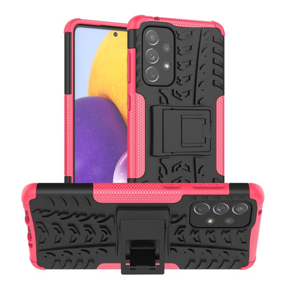 Shockproof phone case with tire-texture grip, pink bumper, built-in holder