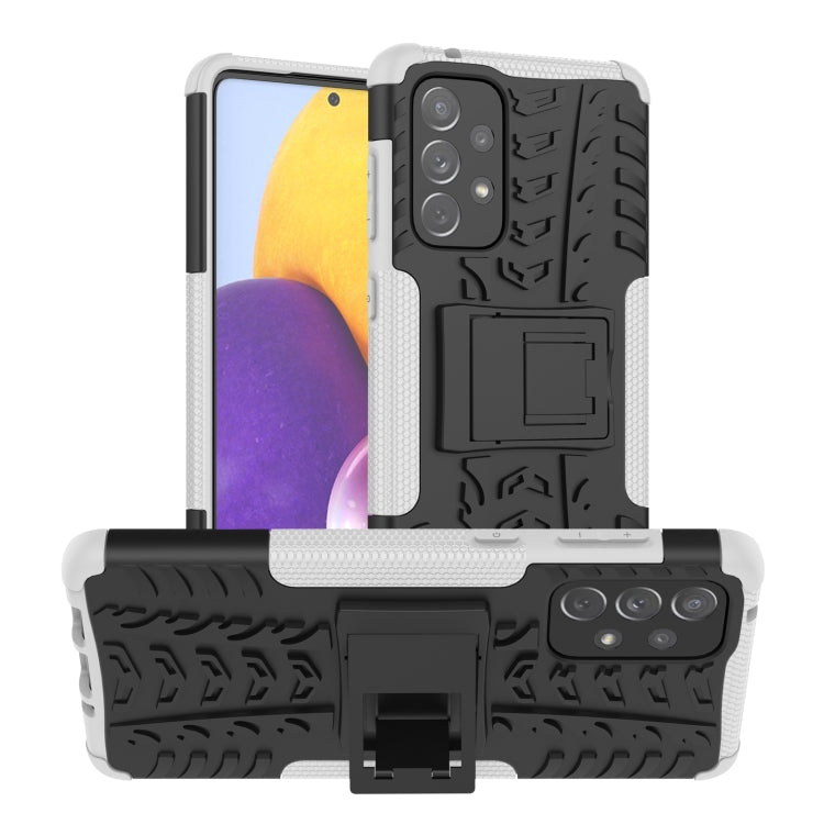 Shockproof phone case with tire-texture grip, white bumper, built-in holder
