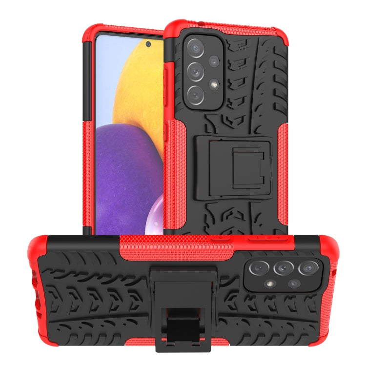 Shockproof phone case with tire-texture grip, red bumper, built-in holder