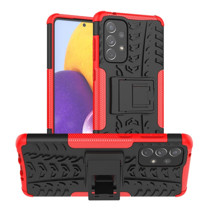 Shockproof phone case with tire-texture grip, red bumper, built-in holder