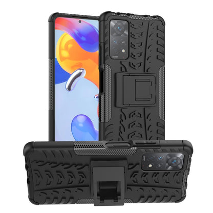 Shockproof phone case with holder, black textured shell