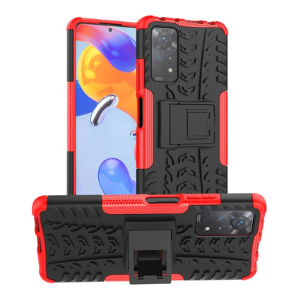 Shockproof phone case with holder, red and black textured shell