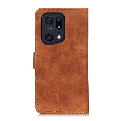 Brown leather phone case with camera cutout and front fold-over flap