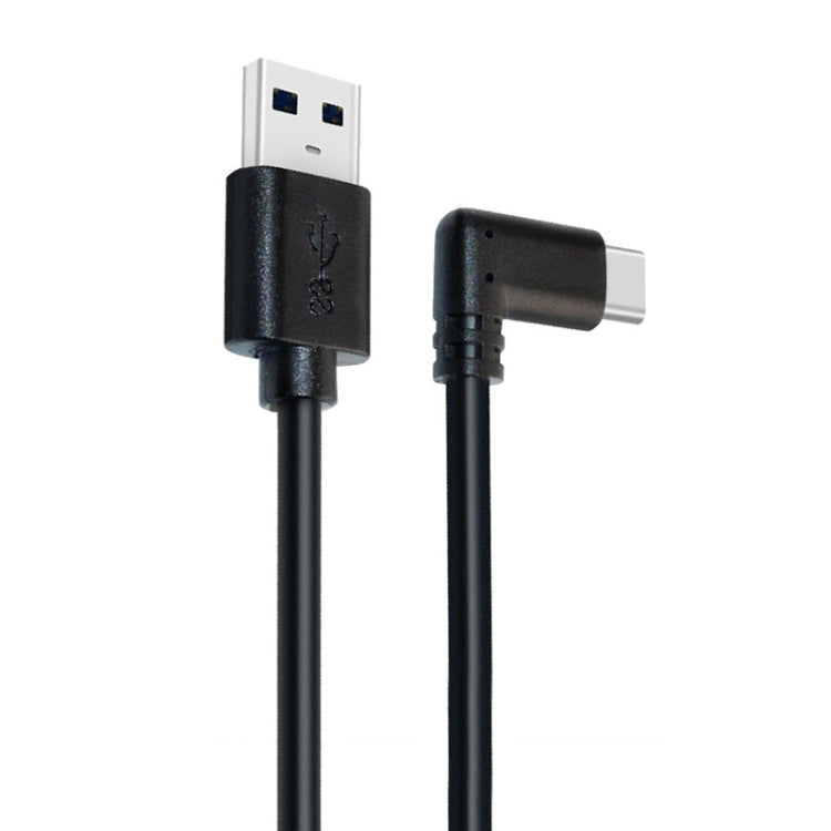USB-A male to USB-C elbow cable with black jacket and connectors