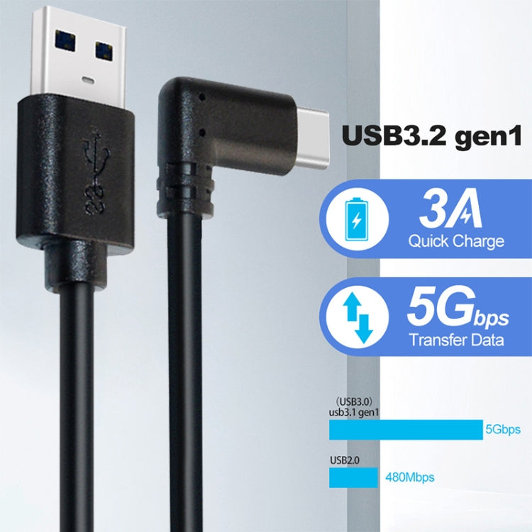 USB-A to USB-C elbow cable connection with black cable and angled adapter